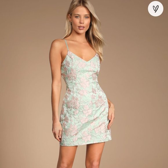 Lulus Never-Ending Love Mint Floral Jacquard Sleeveless Mini Dress - Picture 1 of 4